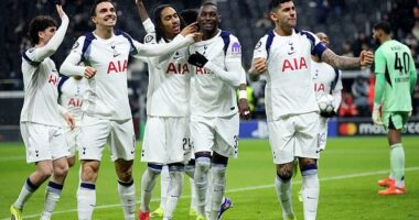 Tottenham's players celebrate their win in Frankfurt - but fans were making Nazi salutes