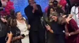 Anthony Joshua was seen dancing with the mothers of his two friends who were killed