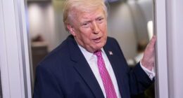 President Donald Trump speaks to reporters on board Air Force One Sunday night. Fresh polling from the Daily Mail and JL Partners shows Trump getting a 3 point bump, after he said the US was negotiating with Iran for a ceasefire deal