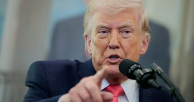 President Donald Trump gave an update on the Iran war during a swearing-in ceremony for Senator Markwayne Mullin who is now the Secretary of the Department of Homeland Security