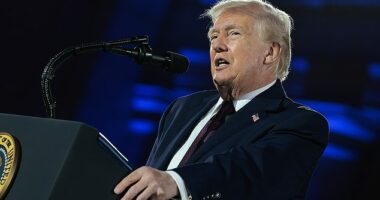 President Donald Trump spoke for an hour and five minutes Wednesday night at the National Republican Congressional Committee's annual fundraising dinner at Union Station in Washington, D.C.
