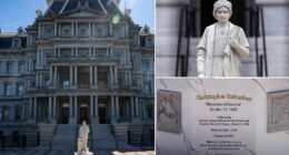 President Donald Trump has given a Christopher Columbus statue thrown into Baltimore Harbor by Black Lives Matter rioters a second act on the White House grounds. The 13-foot statue was installed over the weekend on the north side of the Eisenhower Executive Office Building, in clear view of pedestrians on Pennsylvania Avenue. It is a replica assembled in part from pieces of the original, which was dedicated in the presence of Ronald Reagan and stood for 36 years before BLM rioters dumped it in the harbor on July 4, 2020.