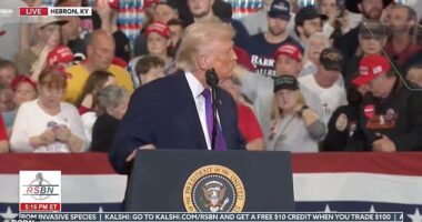 Donald Trump put a halt to his rally in Kentucky Wednesday when a supporter collapsed behind him, sending Dr Mehmet Oz to the rescue