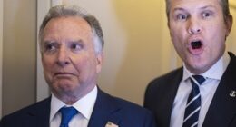 US Secretary of War Pete Hegseth (right) said 'we're certainly investigating' who was behind the attack, but agreed with Trump that it is something Iran might have done