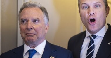 US Secretary of War Pete Hegseth (right) said 'we're certainly investigating' who was behind the attack, but agreed with Trump that it is something Iran might have done