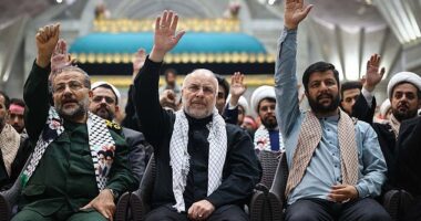 Mohammad ⁠Bagher Ghalibaf, 64, (pictured, centre) has been in his high-level role since 2020