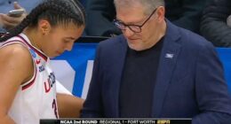 Azzi Fudd (L) followed advice from coach Geno Auriemma (R) and trimmed her fingernails