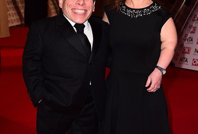 Warwick Davies with his wife Samantha Davis arriving for the 2015 National Television Awards at the O2 Arena, London