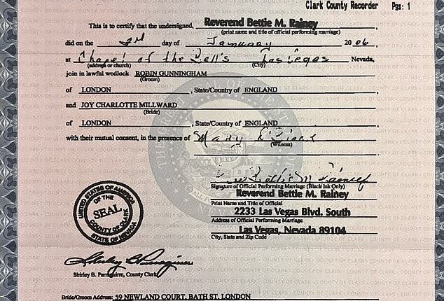 The elusive Banksy is actually former public schoolboy Robin Gunningham. His marriage certificate shows he tied the knot with political researcher Joy Millward in Las Vegas in 2006