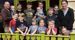 (Back row) Oliver holding Kiefer, Rhett, Casper, Elliott with Indy, Taliesin, Seren and Natalie. (Front) Felix, Milo, Jonah, Delia, Kit and Quinn