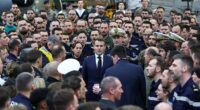 Emmanuel Macron has insisted Cyprus can 'count on France' as he rubbed salt in the wound of Britain's military embarrassment. He is pictured on the French aircraft carrier in the Med