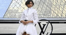Zendaya flashed a gold 'wedding band' as she led the stars arriving at Louis Vuitton's Paris Fashion Week show on Tuesday