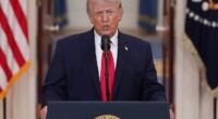 President Donald Trump addresses the nation on the Iran war Wednesday night from the White House's Cross Hall