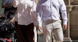 Monique Belovukovic, a model best known for partying with tennis bad boy Nick Kyrgios during Wimbledon as a teenager, has helped save her accused cocaine dealer husband Marios Alexandridis from being sent back to jail. The couple is pictured outside court