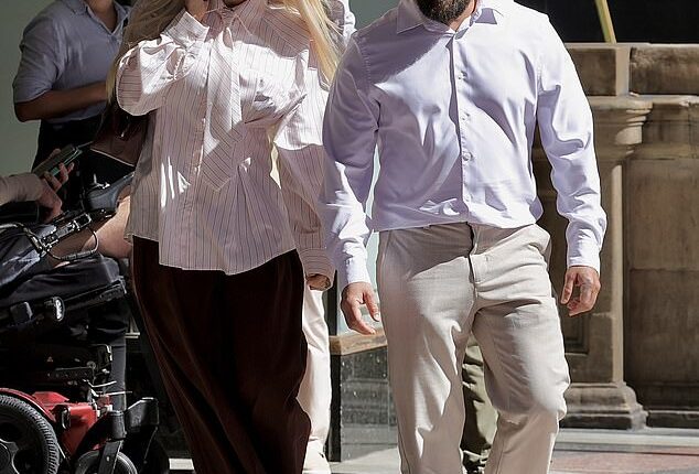 Monique Belovukovic, a model best known for partying with tennis bad boy Nick Kyrgios during Wimbledon as a teenager, has helped save her accused cocaine dealer husband Marios Alexandridis from being sent back to jail. The couple is pictured outside court