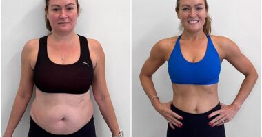 Kellie at the start of her Roar Fitness journey, and after 12 weeks. Her goal was to be under 60kg - she reached 57kg