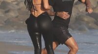 Kim Kardashian was seen making out with Lewis Hamilton for the first time as they were spotted at a beach in Malibu on Tuesday