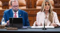 First Lady Melania Trump (right) speaks in front of the House Ways and Means Committee at a roundtable event on America's foster youth alongside House Ways and Means Committee Chairman Jason Smith (left)