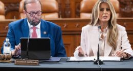 First Lady Melania Trump (right) speaks in front of the House Ways and Means Committee at a roundtable event on America's foster youth alongside House Ways and Means Committee Chairman Jason Smith (left)