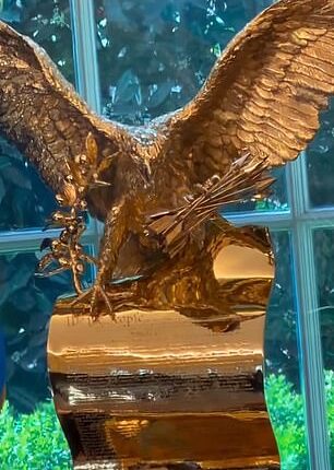 Gold eagle statue in the Oval Office