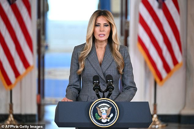 'I am not Epstein's victim,' the First Lady said from the Cross Hall of the White House. 'Epstein did not introduce me to Donald Trump. I met my husband by chance at a New York City party in 1998.'