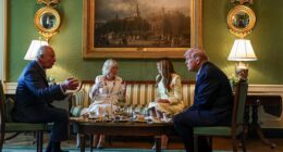 The King, Queen and the Trumps enjoyed tea in the White House's lavish reception area in the Green Room