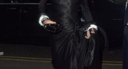 Amanda Holden was the epitome of fashion in a glossy gown as she joined The Wrights in leading the Tran Hung runaway show at London Fashion Week on Friday