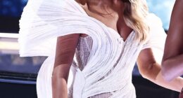 Amanda Holden, 53, risked another wardrobe malfunction in a dazzling futuristic dress during Britain's Got Talent second live semi-final on Tuesday