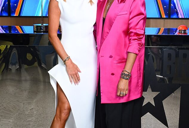 Amanda Holden and Alesha Dixon, (right), were seen striking a pose alongside Britain's Got Talent boss Simon Cowell as the trio took to ITV's London showcase at the Design Museum on Thursday