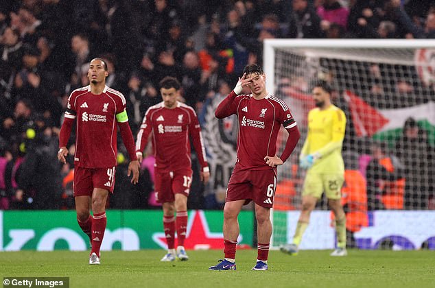 Liverpool's players react after PSG ended their trophy hopes in the Champions League