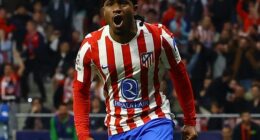 Ademola Lookman celebrates his goal which sent Atletico Madrid through to the last four