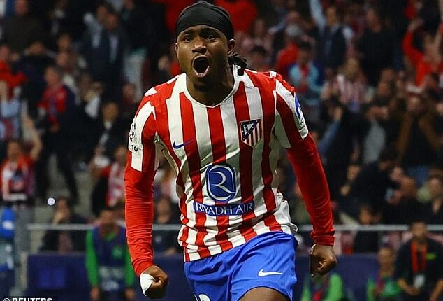 Ademola Lookman celebrates his goal which sent Atletico Madrid through to the last four