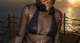 Ashley Roberts, 44, sent pulses racing in a skimpy black bikini and a sheer dress as she shared her current DJing summer ensembles on Instagram on Thursday