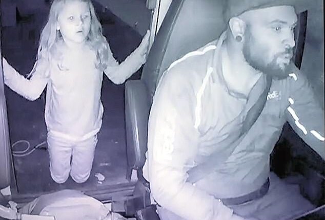 Athena Strand is seen with FedEx driver Tanner Horner after her abduction. On Thursday jurors were played video of the frightened youngster's final moments