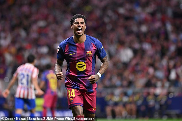 Marcus Rashford netted the first of Barcelona's two goals in a win over Atletico Madrid on Saturday