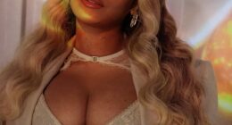 Beyoncé, 44, sent pulses racing in lace lingerie as she promoted her haircare line in an album of snaps shared to Instagram on Monday