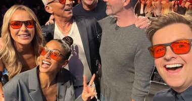 The Britain's Got Talent judges all all wore Simon Cowell 's infamous red glasses for a selfie during Sunday night's show