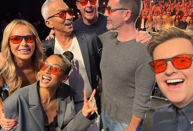 The Britain's Got Talent judges all all wore Simon Cowell 's infamous red glasses for a selfie during Sunday night's show