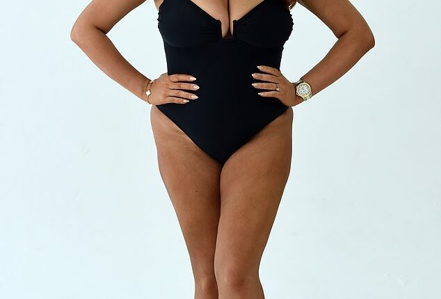 Charlotte Dawson showed off her two stone weight loss in a black swimsuit as she posed for a new photoshoot on Thursday before tucking into a McDonald’s