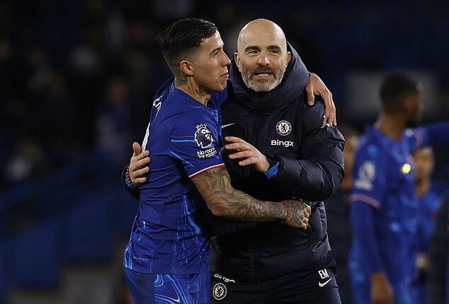 Enzo Maresca appeared to aim a dig at his former employers this week, after Chelsea vice-captain Enzo Fernandez (left) was banned for two games by the club