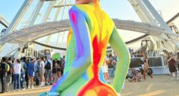 American YouTuber and make-up artist James Charles was a repeat fashion offender after also making the cut for worst dressed on weekend one. This time around, he wore a garish rainbow-colored bodysuit before playfully pulling down his neon blue pants to flash his derriere