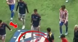 Other players avoided the Atletico Madrid crest but Ben White walked straight over it