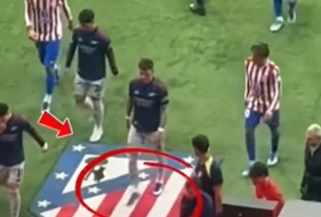 Other players avoided the Atletico Madrid crest but Ben White walked straight over it