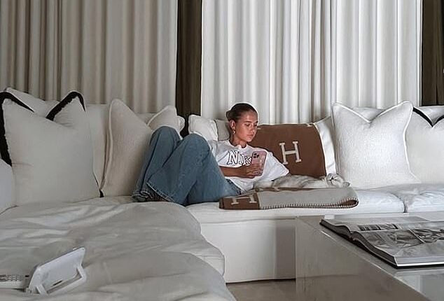 Molly-Mae Hague showcases her large white L-shaped sofa at her mansion on her Instagram account