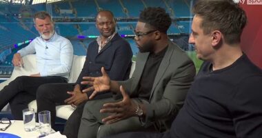 Roy Keane (left) clashed with Micah Richards (second right) and Gary Neville (right) over Arsenal's performance against Manchester City