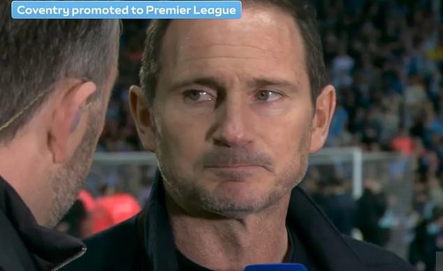 Frank Lampard appeared emotional in a post-match interview after Coventry sealed promotion