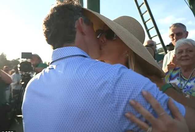 Rory McIlroy kissed and embraced his wife, Erica Stoll, after winning the 2026 Masters