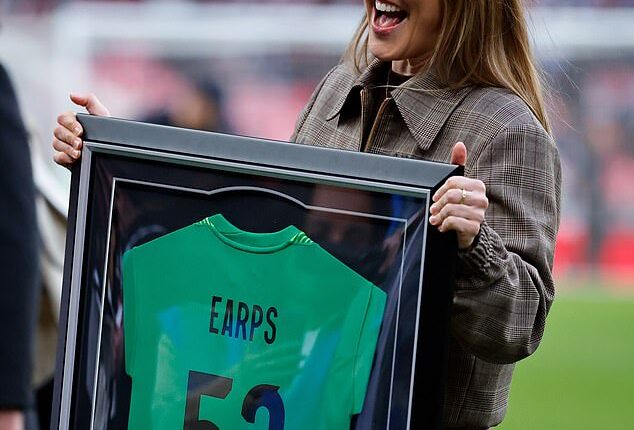 Mary Earps - with a shirt celebrating her 53 caps - was greeted warmly by the Wembley crowd