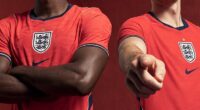 Fans spotted a manufacturing error on England shirts modelled by Marc Guehi and Declan Rice