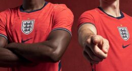 Fans spotted a manufacturing error on England shirts modelled by Marc Guehi and Declan Rice